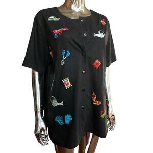 Vintage embroidery garden 1980s top RARE